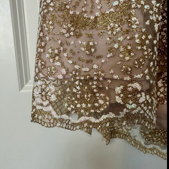 Hello Molly Roaming Free Dress Small Champagne Glitter Lace Up Back Party Mini - Picture 9 of 14